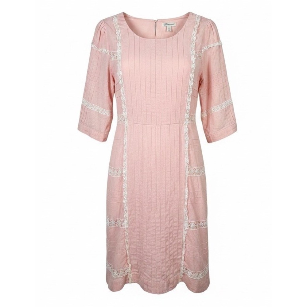 Vtg Cresmarie Pink‎ Lace Pintuck Linen Blend 70's Pintuck Church Dress Size L?